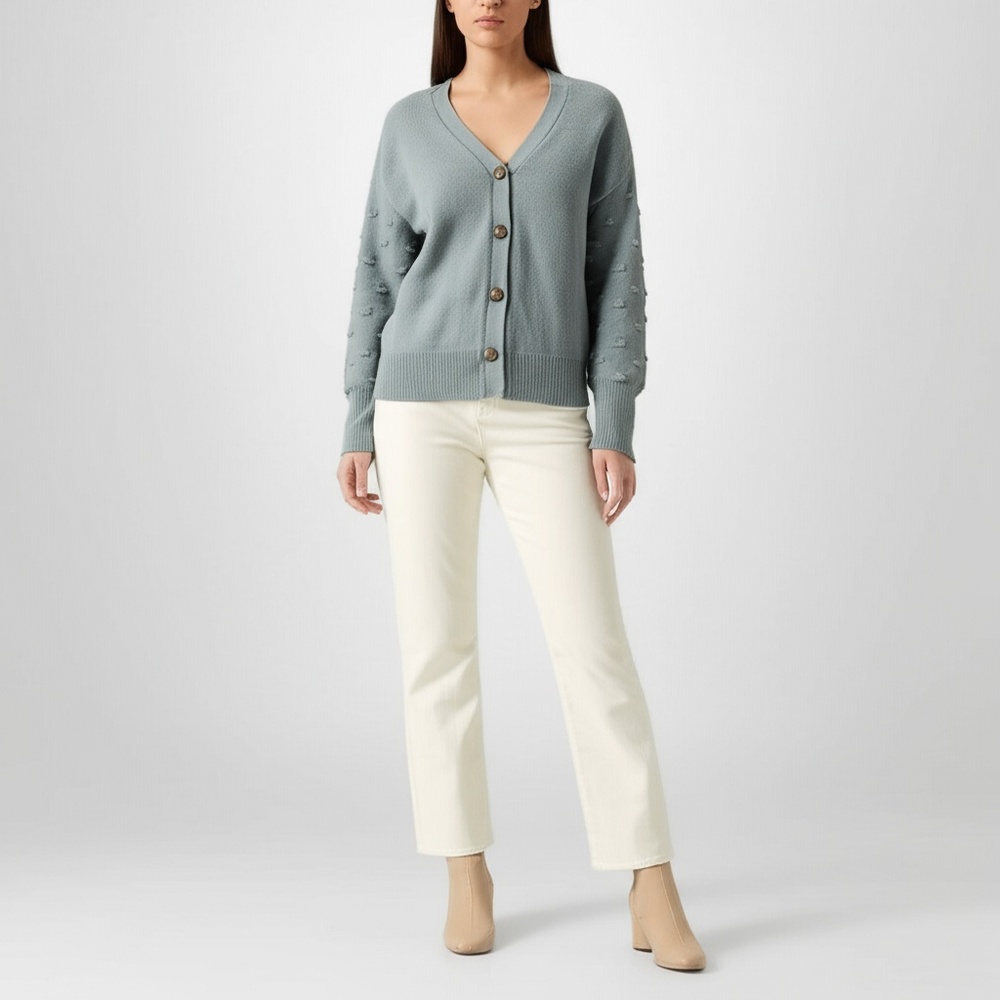 Moon & Madison Cardigan Womens Size L Green Casual Knit V Neck Layer Essential